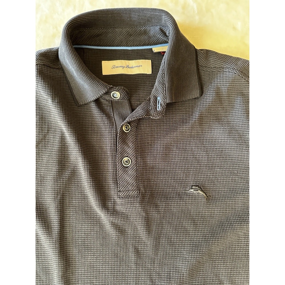 Men's Small Tommy Bahama Gray Patterned Polo Shirt Short Sleeve Collared